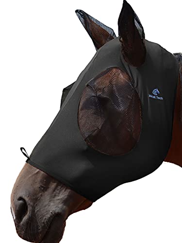 Mask Tech Pferd Fliegenmaske Elastizität Atmungsaktives Gewebe mit UV-Schutz Weiches Mesh für Pferd Mars Schwarz M von Mask-Tech