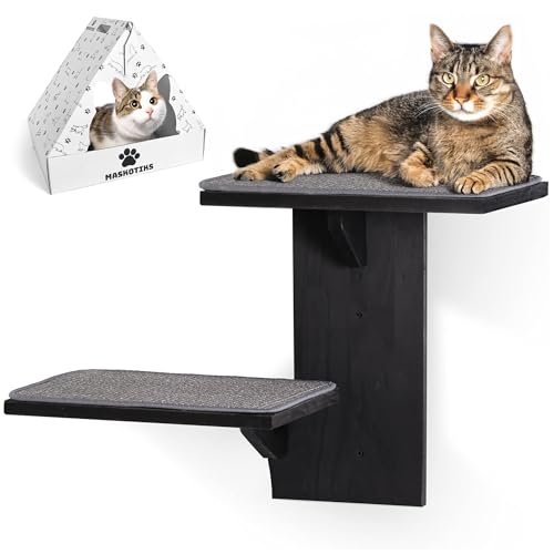Maskotiks Katzen-Wandregale - Zweistufige Katzenkletterwand mit Kratzmatte, Schwarz, Holz Maskotiks Katzen-Wandregale - Zweistufige Katzenkletterwand mit Kratzmatte, Schwarz, Holz von Maskotiks