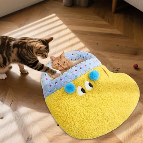 Masoog Katzenbett Höhle - Gemütliche Warme Katzenmatte Bett,Umhüllte Plüsch Haustier Kissenecke Für Boden Reise Wohnung Büro Schlafzimmer Balkon Außenbereich von Masoog