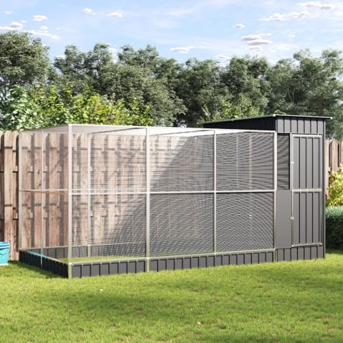 Massbinet Voliere mit Erweiterung Vogelkäfig mit abschließbarer Vogelhaus Silbern 416x203x216 cm Stahl Massbinet Voliere mit Erweiterung Vogelkäfig mit abschließbarer Vogelhaus Silbern 416x203x216 cm Stahl von Massbinet