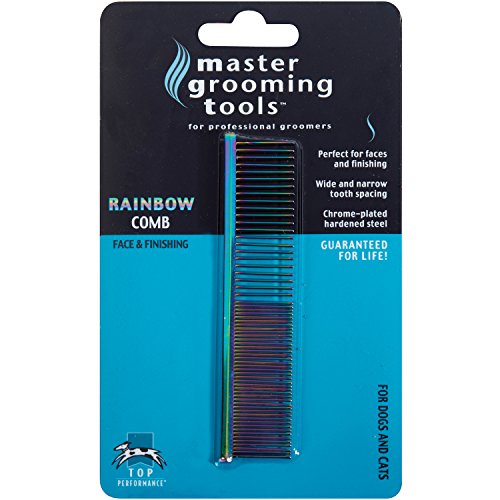 Master Grooming Tools Rainbow Greyhound Kämme – Europäischer Stil für Fellpflege Hunde – fein/grob, 19,5 cm, Medium, blau von Master Grooming Tools
