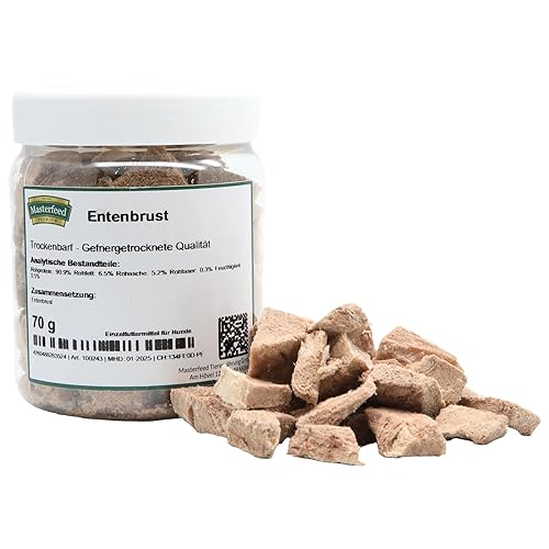 Masterfeed Trockenbarf Entenbrust, Gefriergetrocknete Qualität, Getreidefrei, Barf Leckerli für Hunde, 70g von Masterfeed