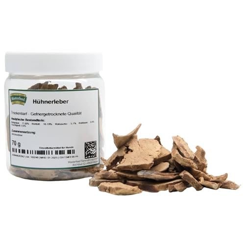 Masterfeed Trockenbarf Hühnerleber, Gefriergetrocknete Qualität, Getreidefrei, Barf Leckerli für Hunde, 70g von Masterfeed