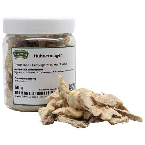 Masterfeed Trockenbarf Hühnermägen, Gefriergetrocknete Qualität, Getreidefrei, Barf Leckerli für Hunde, 60g von Masterfeed