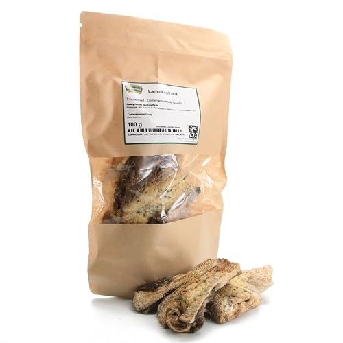 Masterfeed Trockenbarf Lammhaut mit Fell, Gefriergetrocknete Qualität, Getreidefrei, Barf Leckerli für Hunde, 100g von Masterfeed