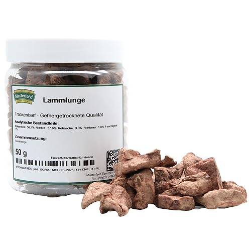Masterfeed Trockenbarf Lammlunge, Gefriergetrocknete Qualität, Getreidefrei, Barf Leckerli für Hunde, 50g von Masterfeed