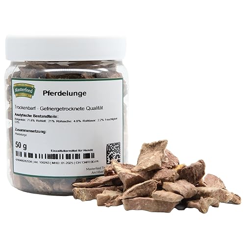 Masterfeed Trockenbarf Pferdelunge, Gefriergetrocknete Qualität, Getreidefrei, Barf Leckerli für Hunde, 50g von Masterfeed