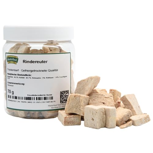 Masterfeed Trockenbarf Rindereuter, Gefriergetrocknete Qualität, Getreidefrei, Barf Leckerli für Hunde, 70g von Masterfeed