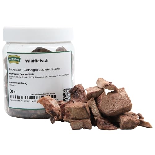 Masterfeed Trockenbarf Wildfleisch, Gefriergetrocknete Qualität, Getreidefrei, Barf Leckerli für Hunde, 80g von Masterfeed