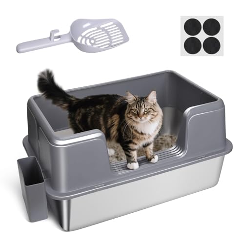 Katzenklo Edelstahl XXL,Masthome Katzentoilette Edelstahl Große,Katzentoiletten Hoher Rand, Auslaufsicher und Gegen Verschüttungen,Katzenklo mit Katzenstreuschaufel (60Lx40Wx31.5Hcm) von Masthome