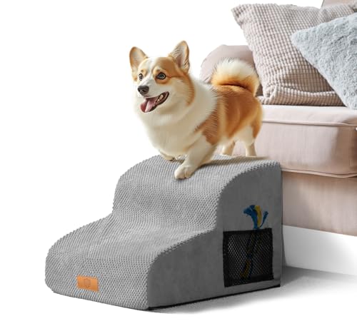 Masthome Hundetreppe für Kleine Hunde,2 Stufen Haustiertreppe mit Wasserdichtem Bezug, Leichte Hunderampe für Hohe Betten und Sofas,Abnehmbar & Waschbar, Katzentreppe, Hergeben 1 Fusselrollen von Masthome
