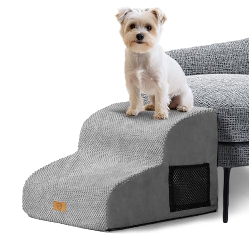 Masthome Hundetreppe 2 Stufen,40cm Haustiertreppe aus Schaumstoff,Hundetreppe für Kleine Hunde mit Waschbar Bezug,Abnehmbar Katzentreppe für Alte Katzen, Bett, Couch, Schwarze von Masthome
