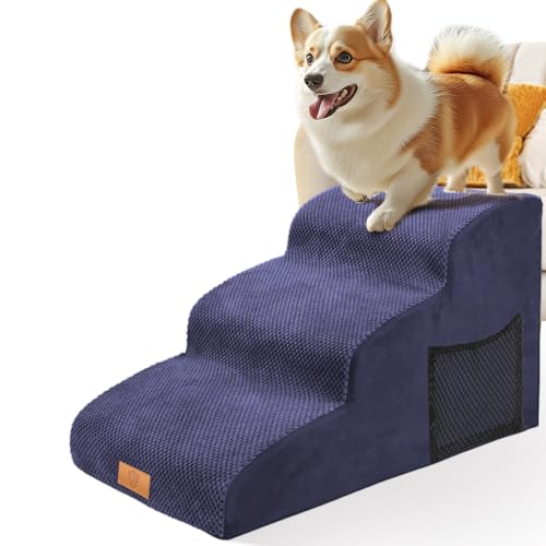 Hundetreppe für Kleine Hunde 40cm,Masthome 3 Stufen Hundetreppe,Haustiertreppe für Couch aus Hochdichtem Schwamm,40x60x40cm,Katzentreppe für Alte Katzen mit Waschbar Bezug von Masthome