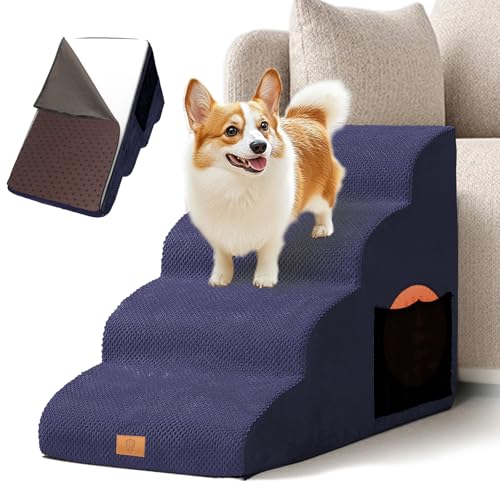 Masthome Hundetreppe mit 4 Stufen, Hundetreppe für Kleine Hunde, rutschfeste Leiter für Haustiere aus Schaumstoff, rutschfeste Hunderampe für Welpen, mit waschbarer Abdeckung, für Sofa, Bett Masthome Hundetreppe mit 4 Stufen, Hundetreppe für Kleine Hunde, rutschfeste Leiter für Haustiere aus Schaumstoff, rutschfeste Hunderampe für Welpen, mit waschbarer Abdeckung, für Sofa, Bett von Masthome