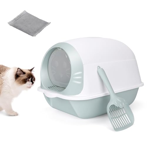 Masthome Katzentoilette mit Deckel, Geschlossene Katzentoilette mit Schaufel und Bambuskohlefilter, geruchshemmend, weniger Spuren, auslaufsicherer Boden von Masthome