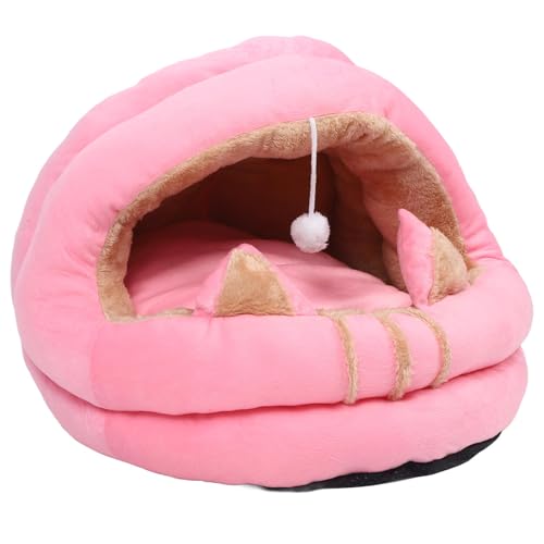 Cat House Ultra Weiche Abnehmbare Waschbare Niedliche Ohren Gepolstert mit Kapuzenkatze Höhlenbett für Innenrosa, die Halb Geschlossenen Designs Weiche Materialien für (L) von Masyrt