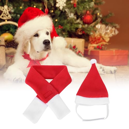 Masyrt Hund Santa Hut, Niedlicher Haustierhund Santa Hut Schal Halsbärte Geburtstag Weihnachtskostüm für Welpenkätzchen Kleine Haustiere (M) von Masyrt