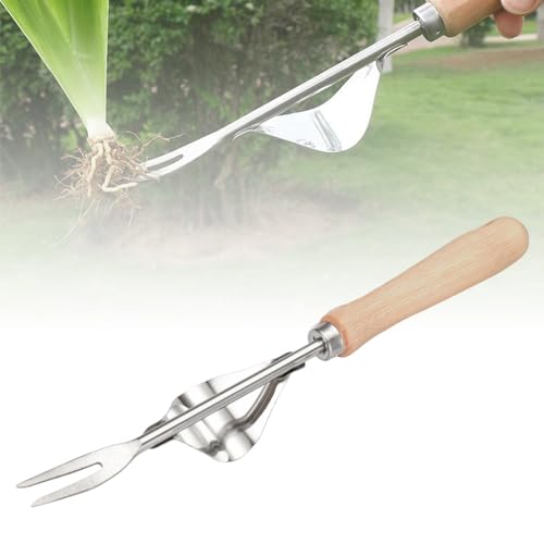 2025 Unkrautstecher Edelstahl, Manuelles Unkrautjätgerät aus Edelstahl mit Holzgriff, Manueller Weeder Löwenzahnzieher Rasenmäher für den Garten Rasen Hof (1PCS) von Matame
