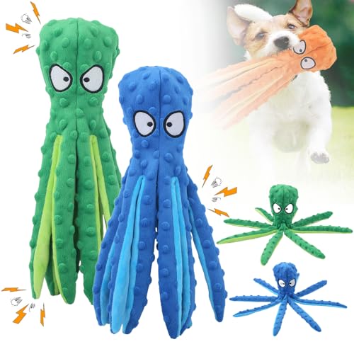 Hundespielzeug, Unzerstörbares Hund Quietschspielzeug mit Knitterpapier, Plüschtier Kauspielzeug, Kuscheltier Hund Interaktives Spielzeug für Welpen Kleine Mittlere (Blau+Grün, 1PCS) von Matame