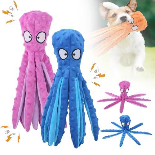 Hundespielzeug, Unzerstörbares Hund Quietschspielzeug mit Knitterpapier, Plüschtier Kauspielzeug, Kuscheltier Hund Interaktives Spielzeug für Welpen Kleine Mittlere (Blau+Lila, 1PCS) von Matame