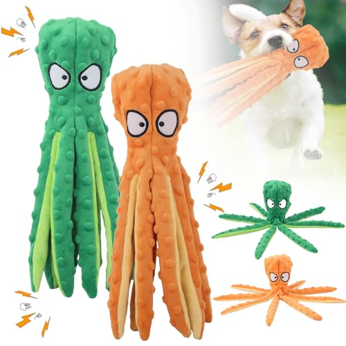 Hundespielzeug, Unzerstörbares Hund Quietschspielzeug mit Knitterpapier, Plüschtier Kauspielzeug, Kuscheltier Hund Interaktives Spielzeug für Welpen Kleine Mittlere (Grün+Orange, 1PCS) von Matame