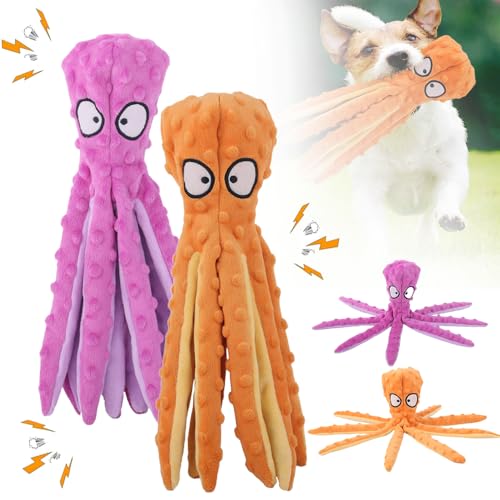 Hundespielzeug, Unzerstörbares Hund Quietschspielzeug mit Knitterpapier, Plüschtier Kauspielzeug, Kuscheltier Hund Interaktives Spielzeug für Welpen Kleine Mittlere (Orange+Lila, 1PCS) von Matame