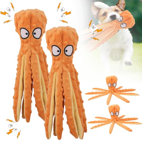 Hundespielzeug, Unzerstörbares Hund Quietschspielzeug mit Knitterpapier, Plüschtier Kauspielzeug, Kuscheltier Hund Interaktives Spielzeug für Welpen Kleine Mittlere (Orange, 2PCS) von Matame