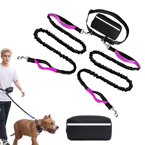 Joggingleine Hunde, Laufleine Freihandleine für Hunde, Bauchgurt Freihändige Hundeleine mit bauchgurt zum Joggen Laufen Wandern mit Dual Griffe, Reflektierende Nähte (#03, 2 Leinen) von Matame