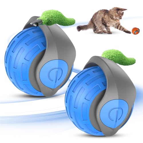 Matame Interaktives Katzenspielzeug Elektrisch, Katzenspielzeug Selbstbeschäftigung, Speedy Tail 3.0 Katzenball, 360° Selbstdrehender Lustiges Bälle Spielzeug (Blau-2PCS) von Matame