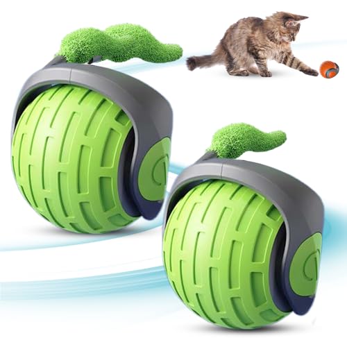 Matame Interaktives Katzenspielzeug Elektrisch, Katzenspielzeug Selbstbeschäftigung, Speedy Tail 3.0 Katzenball, 360° Selbstdrehender Lustiges Bälle Spielzeug (Grün-2PCS) von Matame