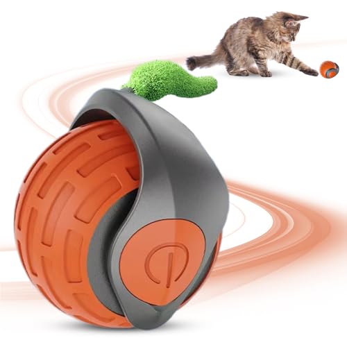 Matame Interaktives Katzenspielzeug Elektrisch, Katzenspielzeug Selbstbeschäftigung, Speedy Tail 3.0 Katzenball, 360° Selbstdrehender Lustiges Bälle Spielzeug (Orange-1PCS) von Matame