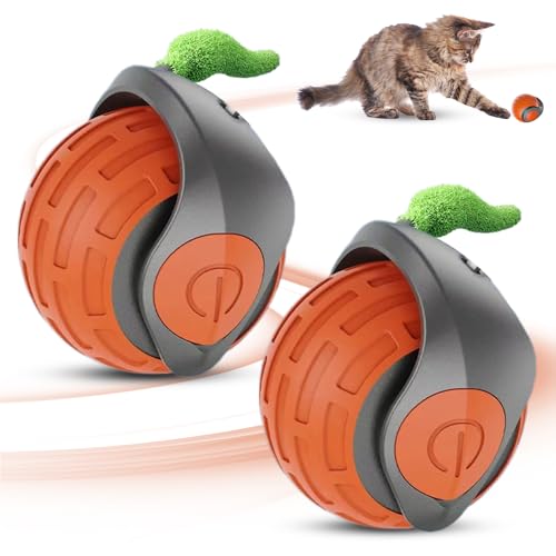 Matame Interaktives Katzenspielzeug Elektrisch, Katzenspielzeug Selbstbeschäftigung, Speedy Tail 3.0 Katzenball, 360° Selbstdrehender Lustiges Bälle Spielzeug (Orange-2PCS) von Matame
