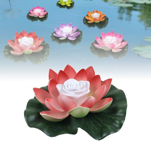 Matame Seerosen Künstlich,Wasserpflanzen Miniteich,Schwimmende Teichdeko Schwimmende Blumen für Aquarium Terrasse Garten Pool Garten Teich (#A-2PCS, 18cm) von Matame