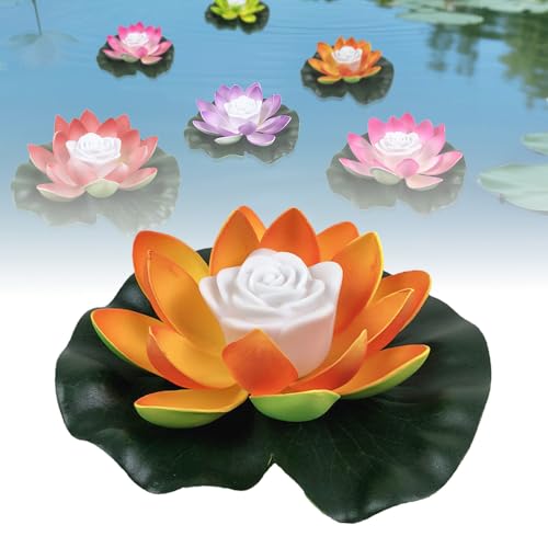 Matame Seerosen Künstlich,Wasserpflanzen Miniteich,Schwimmende Teichdeko Schwimmende Blumen für Aquarium Terrasse Garten Pool Garten Teich (#B-2PCS, 18cm) von Matame