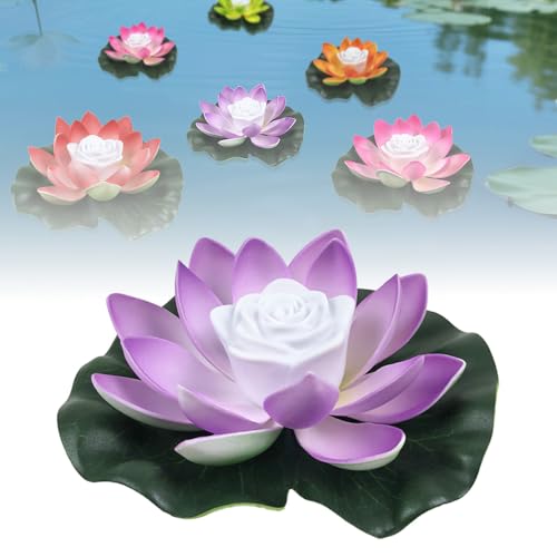 Matame Seerosen Künstlich,Wasserpflanzen Miniteich,Schwimmende Teichdeko Schwimmende Blumen für Aquarium Terrasse Garten Pool Garten Teich (#D-6PCS, 18cm) von Matame