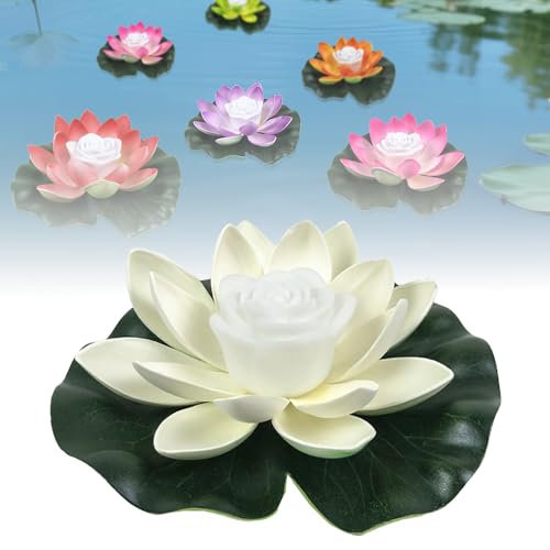Matame Seerosen Künstlich,Wasserpflanzen Miniteich,Schwimmende Teichdeko Schwimmende Blumen für Aquarium Terrasse Garten Pool Garten Teich (#E-6PCS, 18cm) von Matame
