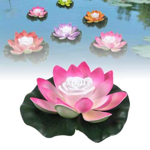 Matame Seerosen Künstlich,Wasserpflanzen Miniteich,Schwimmende Teichdeko Schwimmende Blumen für Aquarium Terrasse Garten Pool Garten Teich (#F-6PCS, 18cm) von Matame