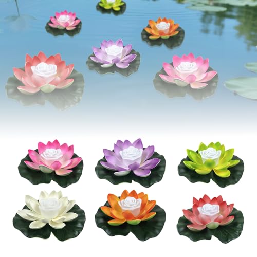 Matame Seerosen Künstlich,Wasserpflanzen Miniteich,Schwimmende Teichdeko Schwimmende Blumen für Aquarium Terrasse Garten Pool Garten Teich (#H-6PCS, 18cm) von Matame