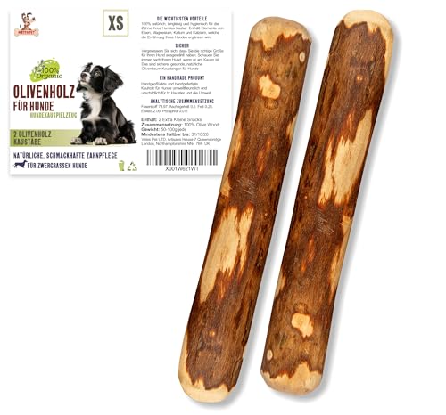 Olivenholz für Hunde Extra Kleine 2 Stück Kauholz XS Holzknochen als Hundespielzeug Kauspielzeug Hund fur Welpen von Matchpet