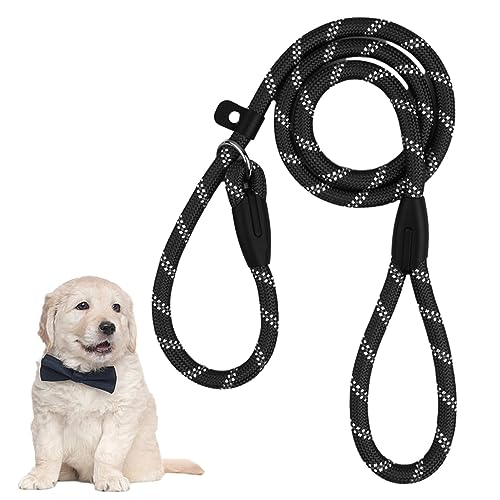 Retrieverleinen für Hunde, 1,8 m, Seil mit reflektierenden Nähten, einfach anzuziehen, kein Halsband oder Geschirr erforderlich, ideal für Training/Spazierengehen, Schwarz von Matedepreso