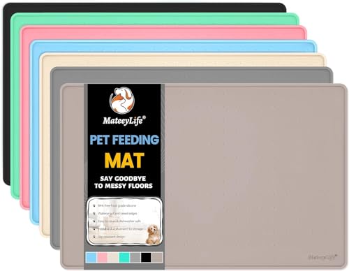 MateeyLife Napfunterlage Hund Katzen, Silikonmatte Hundenapf Unterlage Katzennapf, rutschfeste Futtermatte Katzen Hund, Wasserdicht Futterunterlage Katzenmatte, 61x41cm, Graubraun von MateeyLife
