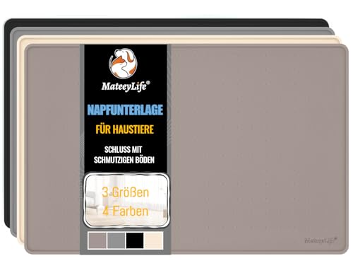 MateeyLife Napfunterlage Hund Katzen, Silikonmatte Hundenapf Unterlage Katzennapf, rutschfeste Futtermatte Katzen Hund, Wasserdicht Futterunterlage Katzenmatte, 46x31cm, Graubraun von MateeyLife
