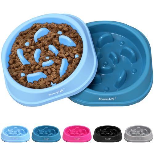 MateeyLife Hundenapf 2 Stück, Anti schling napf Hund – Rutschfester Slow Feeder Hundenapf für mittelgroße und große Hunde, Hellblau & Dunkelblau (15,24 cm) von MateeyLife