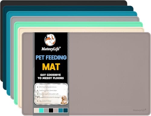MateeyLife Napfunterlage Hund Katzen, Silikonmatte Hundenapf Unterlage Katzennapf, rutschfeste Futtermatte Katzen Hund, Wasserdicht Futterunterlage Katzenmatte, 56x36cm, Graubraun von MateeyLife