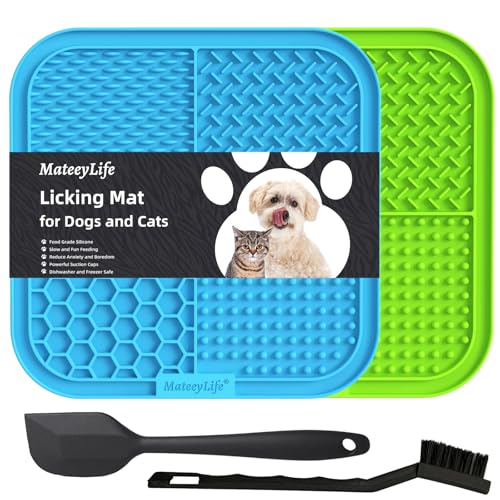 MateeyLife Schleckmatte Hund, 2 Stück Leckmatte Hund, Schleckmatte Katze, BPA-freies Silikon, rutschfest mit Saugnäpfen, inkl. Spatel, ideal für Baden, Training und Fellpflege(lila und hellblau) von MateeyLife