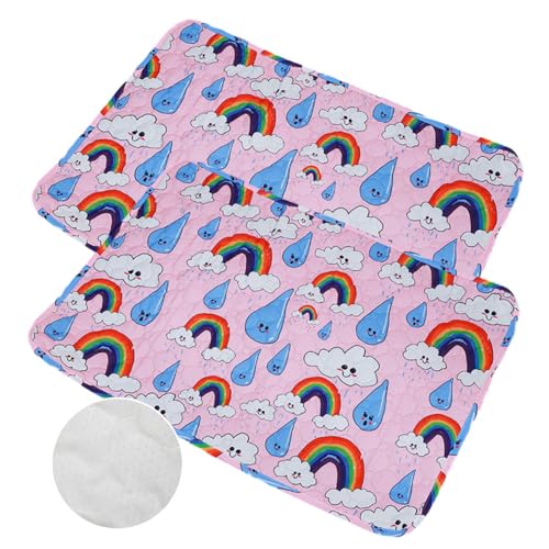 Mateju 2 Stück Wiederverwendbare Puppy Pads, Welpen Unterlage Urin Absorption PIPI Matten für Hunde Welpenunterlagen, Waschbar Trainingspads für Hunde Katze (70x90CM,Regenbogen) von Mateju