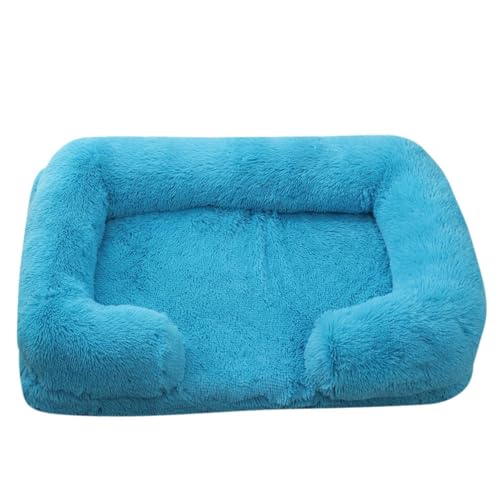 Mateju Hundebett Rechteckig Flauschig, Plüsch Haustierbett Katzenbett Abnehmbar Waschbar Flauschig Weiche Warme Hundekissen mit rutschfest Unterseite Katzenkissen (Blau,L 80x53cm) von Mateju