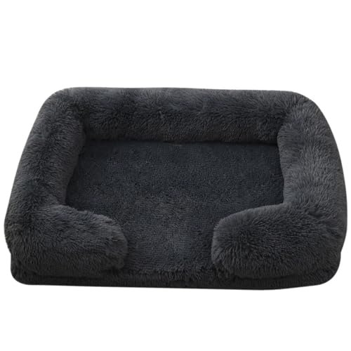 Mateju Hundebett Rechteckig Flauschig, Plüsch Haustierbett Katzenbett Abnehmbar Waschbar Flauschig Weiche Warme Hundekissen mit rutschfest Unterseite Katzenkissen (Dunkelgrau,M 57x45cm) von Mateju