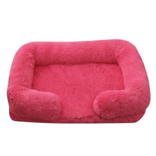 Mateju Hundebett Rechteckig Flauschig, Plüsch Haustierbett Katzenbett Abnehmbar Waschbar Flauschig Weiche Warme Hundekissen mit rutschfest Unterseite Katzenkissen (Rosenrot,L 80x53cm) von Mateju