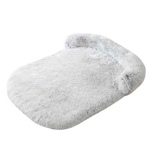 Mateju Hundebett Rechteckig Flauschig, Plüsch Haustierbett Katzenbett Abnehmbar Waschbar Flauschig Weiche Warme Hundekissen mit rutschfest Unterseite Katzenkissen (Weiß + Grau,S 65x50cm) von Mateju